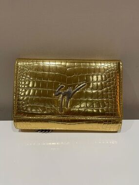 Giuseppe Zanotti Metallic Gold Croc-Embossed Wallet with Signature Logo